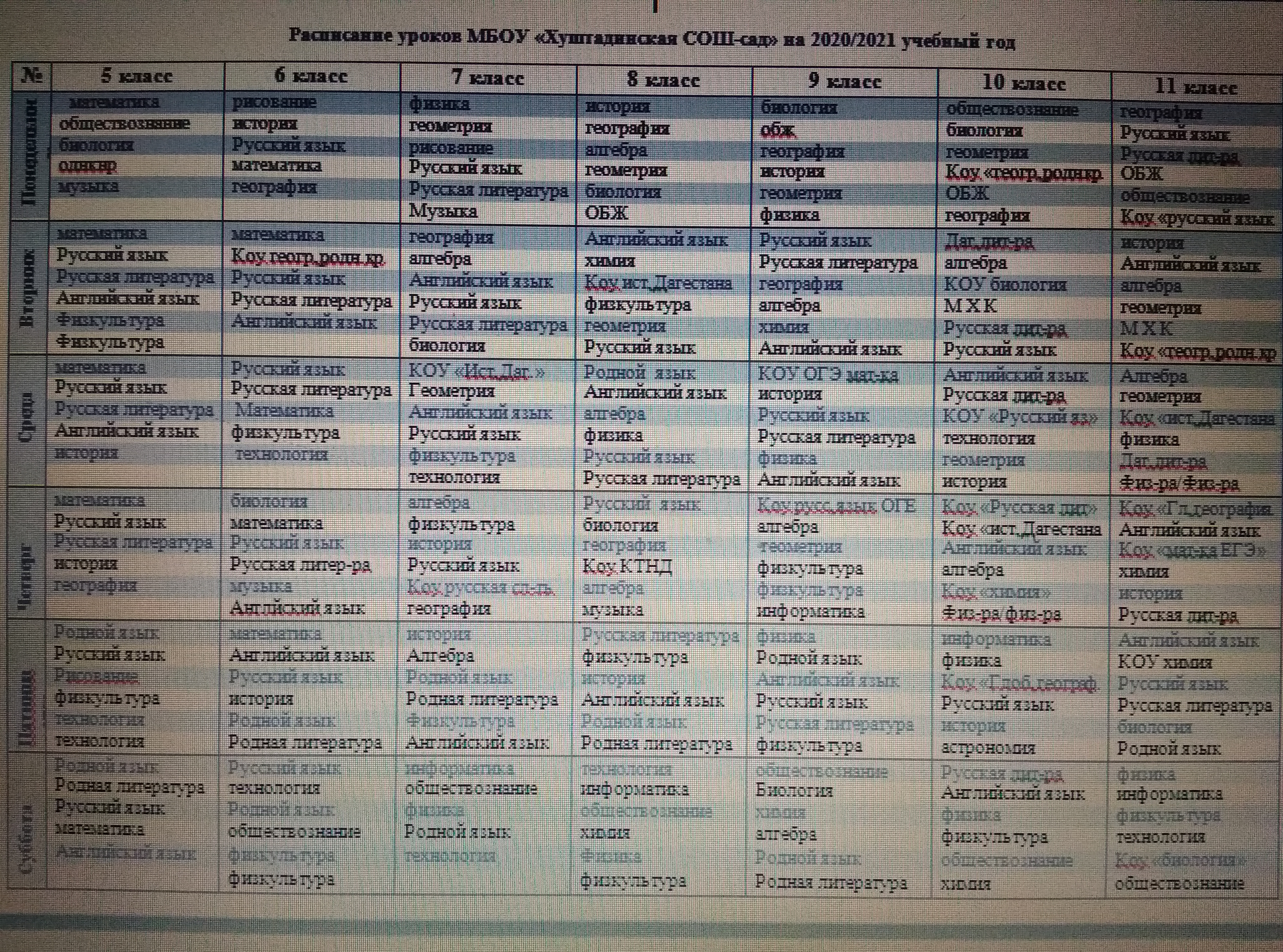 расписание