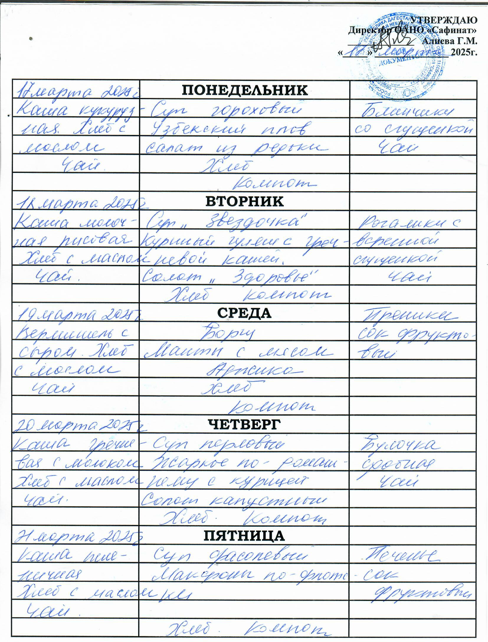 Меню на 17.03 - 21.03