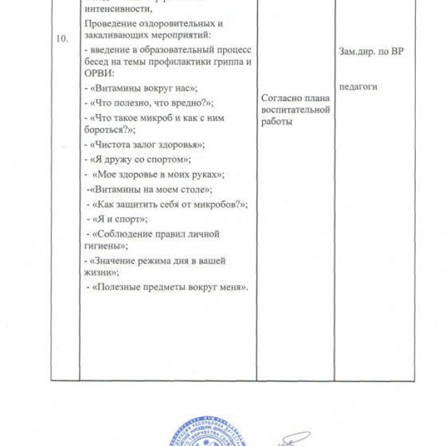 План мероприятий по профилактике гриппа и ОРВИ