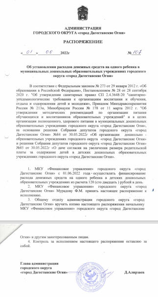 АДМИНИСТРАЦИЯ ГОРОДСКОГО ОКРУГА « «город Дагестанские Огни»