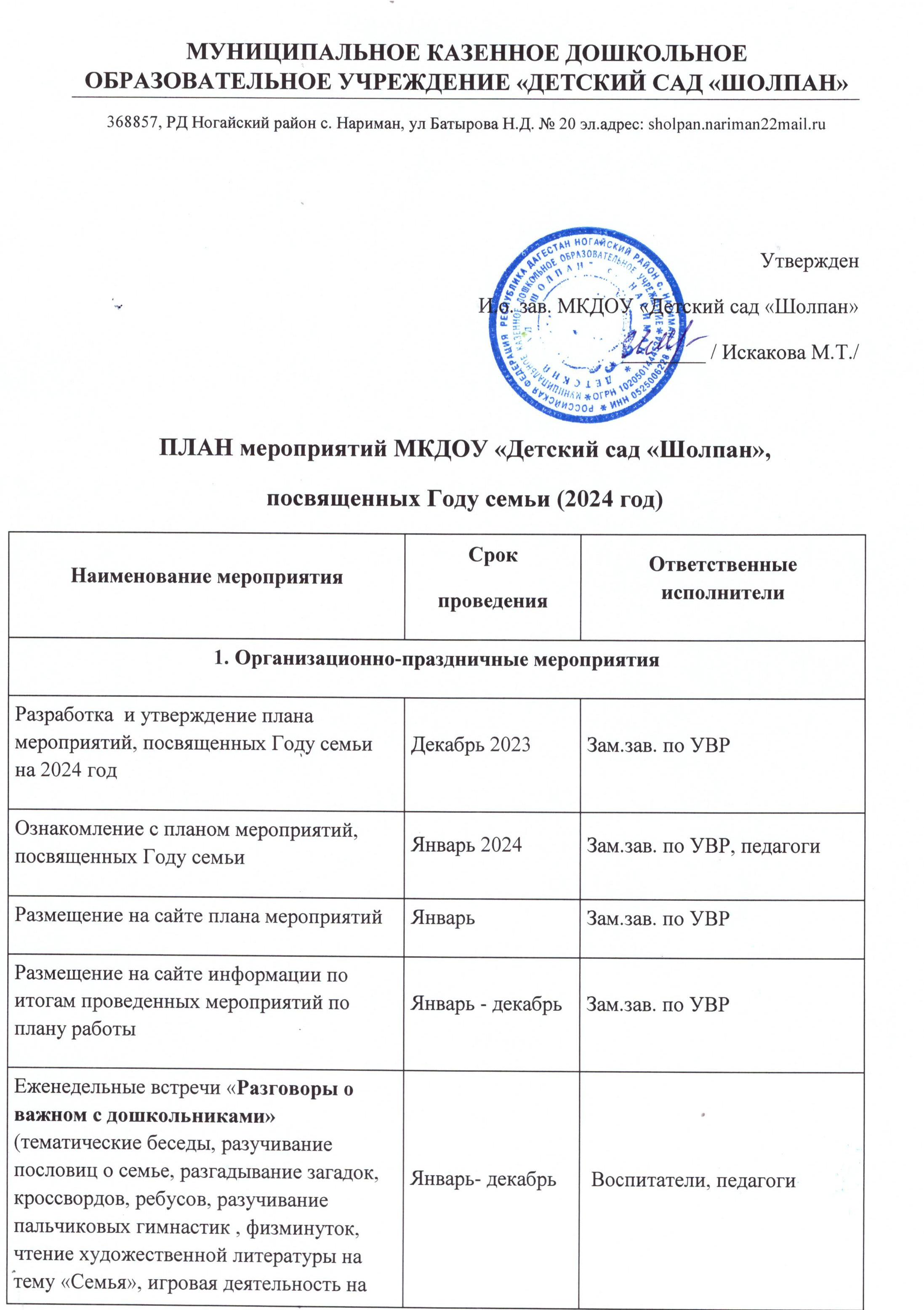 план работы