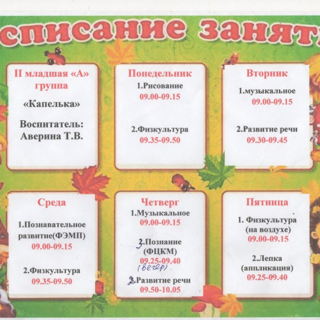 РАСПИСАНИЕ ЗАНЯТИЙ