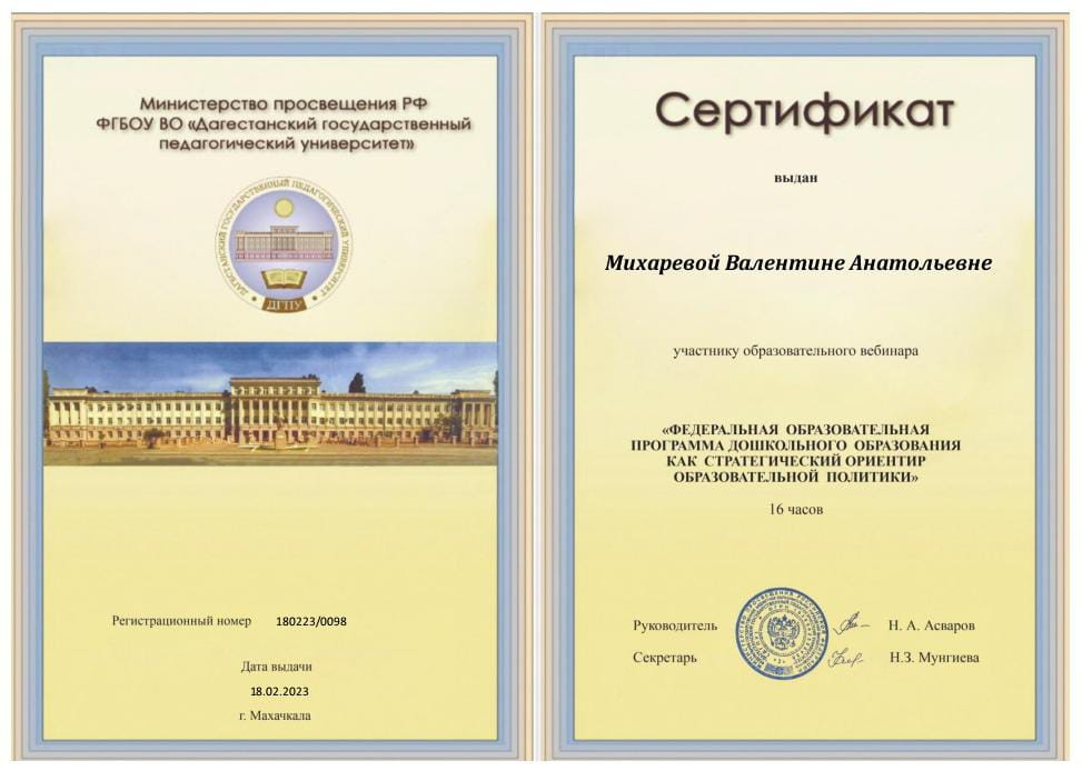 Сертификаты воспитателей