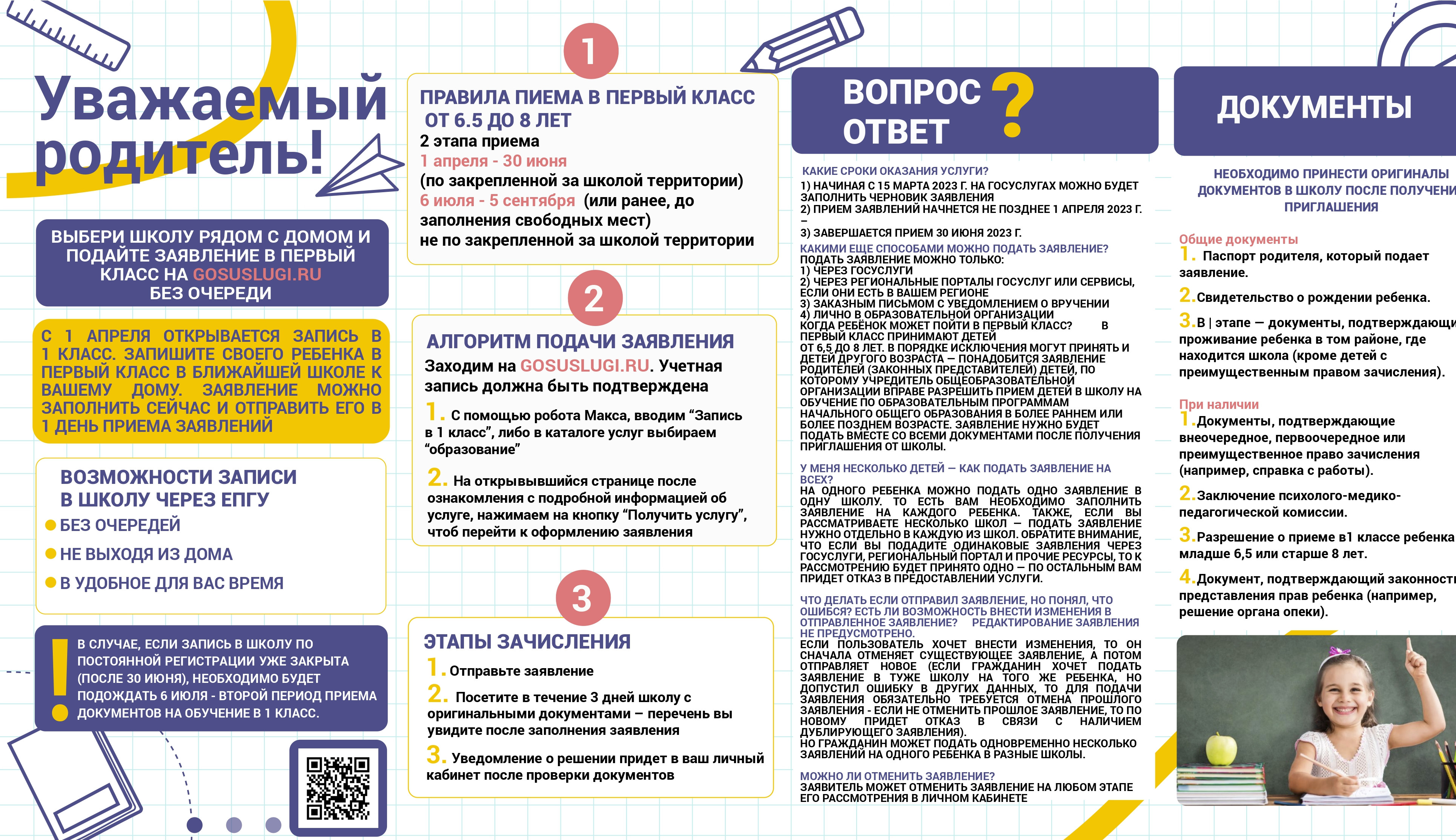 Полезная информация зачисления ребенка  в ОО, секции, летний лагерь и т.д