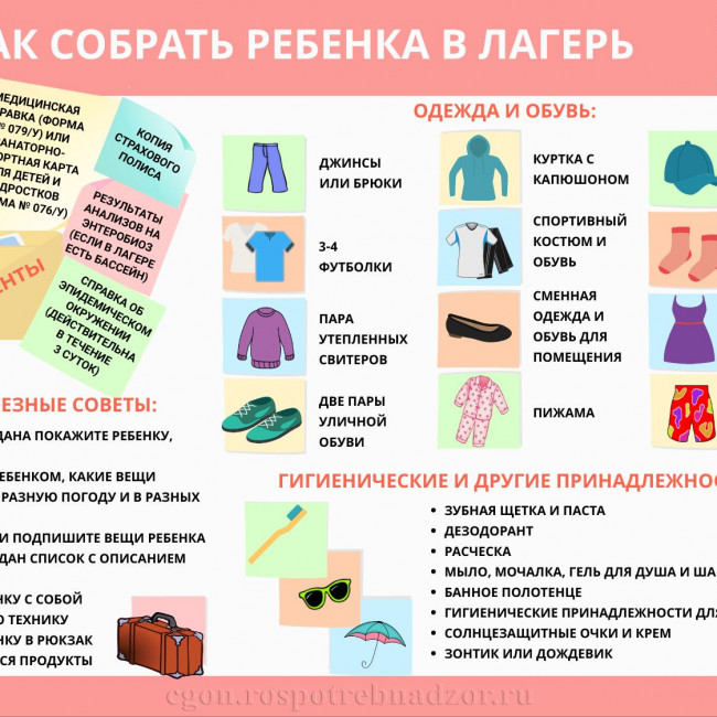 О рекомендациях как собрать ребенка в лагерь