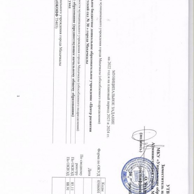 Муниципальное задание на 2022 год и на плановый период 2023 и 2024