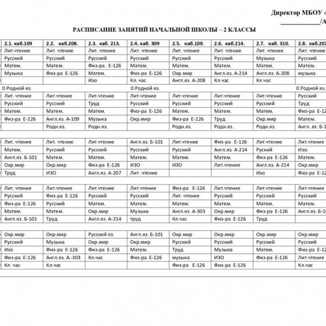 Расписание уроков на период ДО
