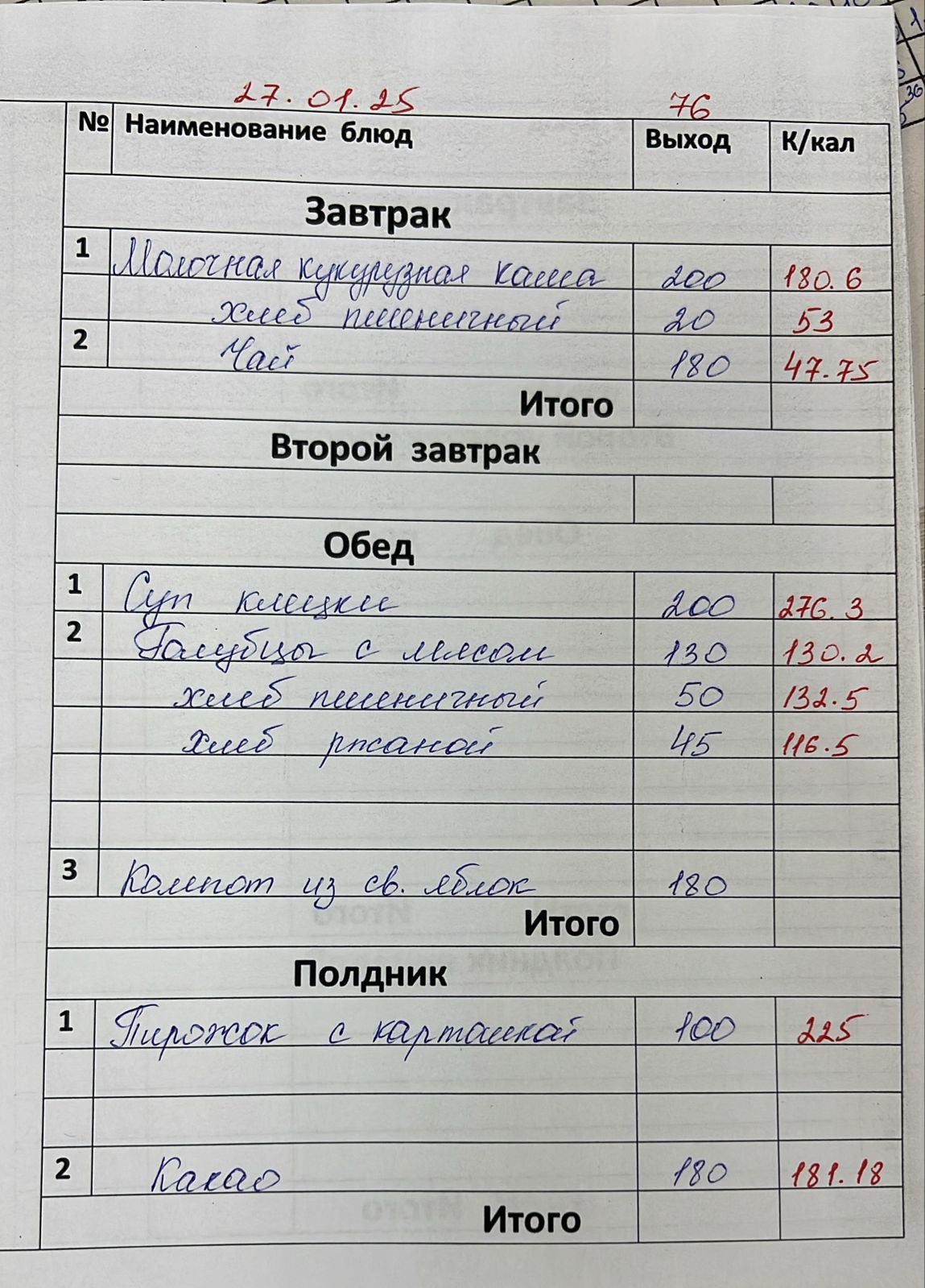 Меню январь 2025год