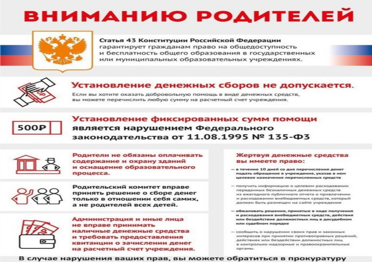 Памятка для родителей о недопущении незаконных сборов денежных средств Памятка для родителей о недопущении незаконных сборов денежных средств