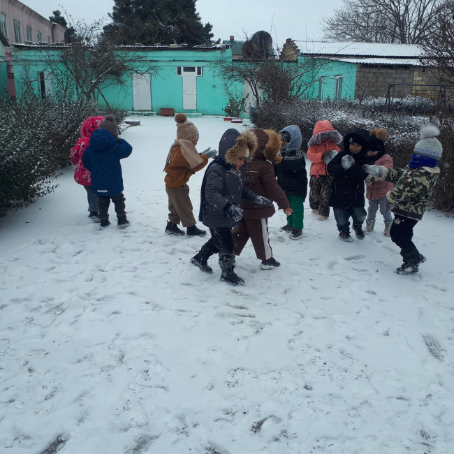 Прогулка с детьми мл.гр.2"Золотой ключик".Цель:знакомство с природным явлением-снегом; формировать представление о зиме.